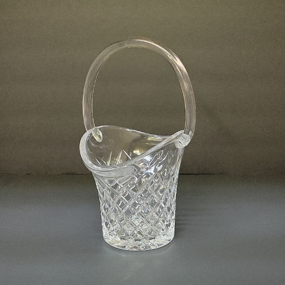 Vintage Galway Irish‎ Crystal Basket w/ Handle 7"x4"x9" Diamond Pattern